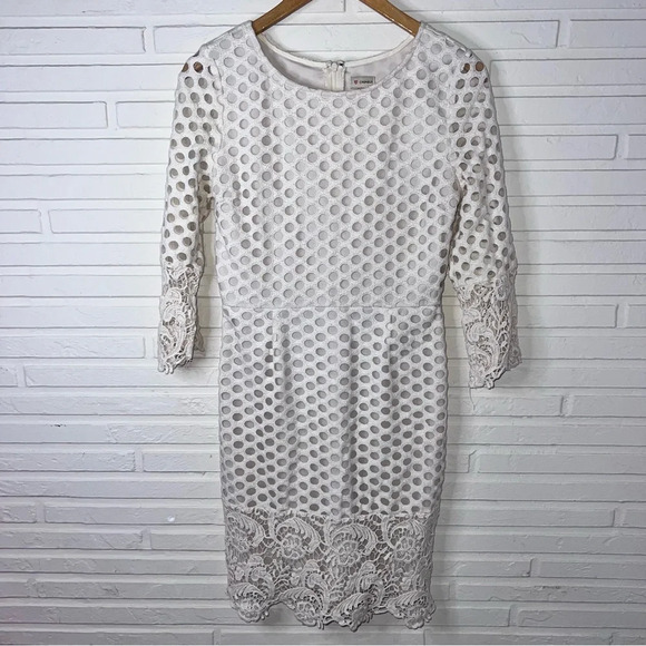 Cremieux Cream Embroidered Floral Lace 3/4 Sleeves Dress, Women’s Size Small - Picture 1 of 8